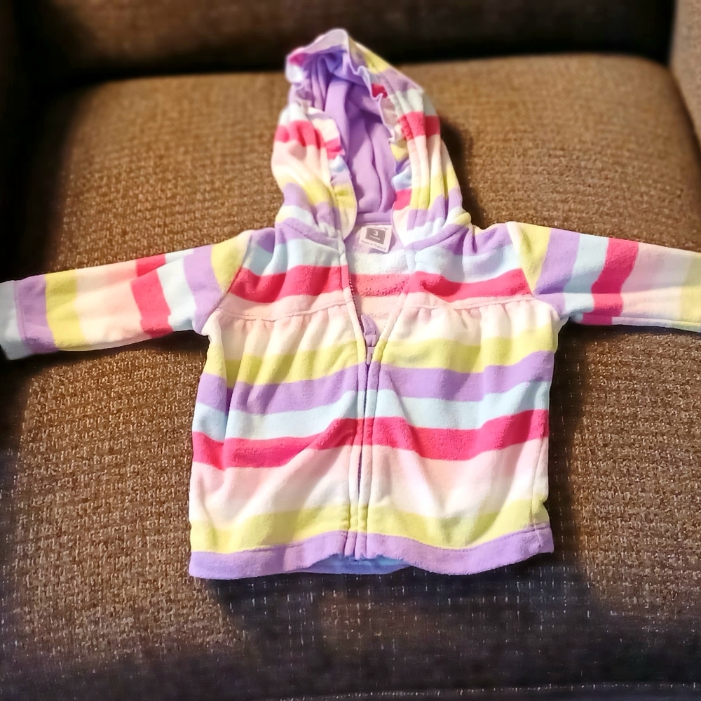 Carter's Soft Fleece Long-Sleeve Zip-Up Hoodie w/Colorful Stripes 3M - Picture 1 of 5